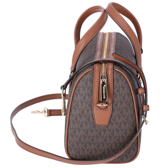 Michael Kors Jet Set Travel Medium Duffle Bag Satchel Brown MK Signature - Picture 3 of 5